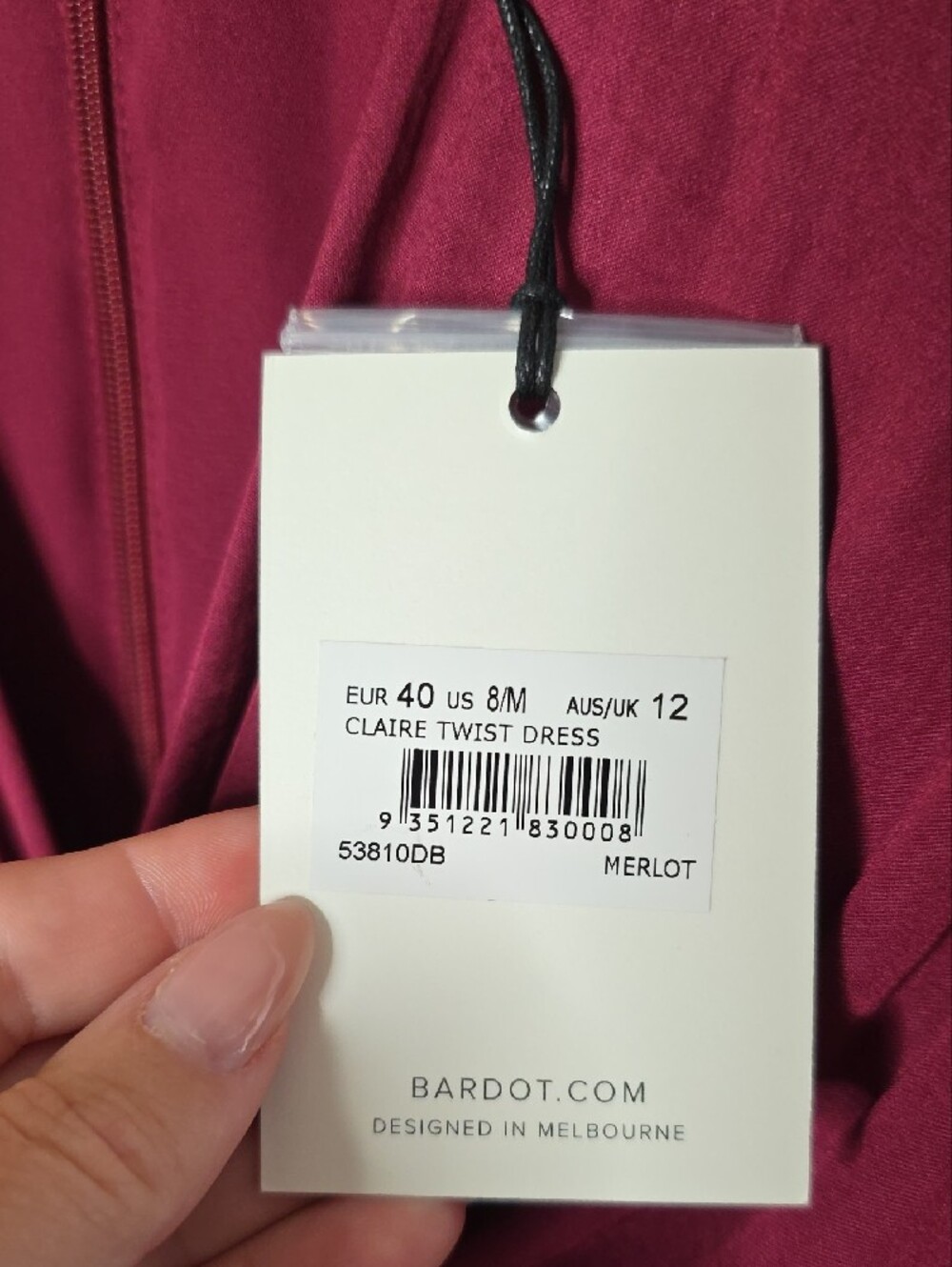 Bardot Claire Mini Dress Merlot Size 8 Medium Twist Front Wedding Guest Flare - Picture 7 of 17
